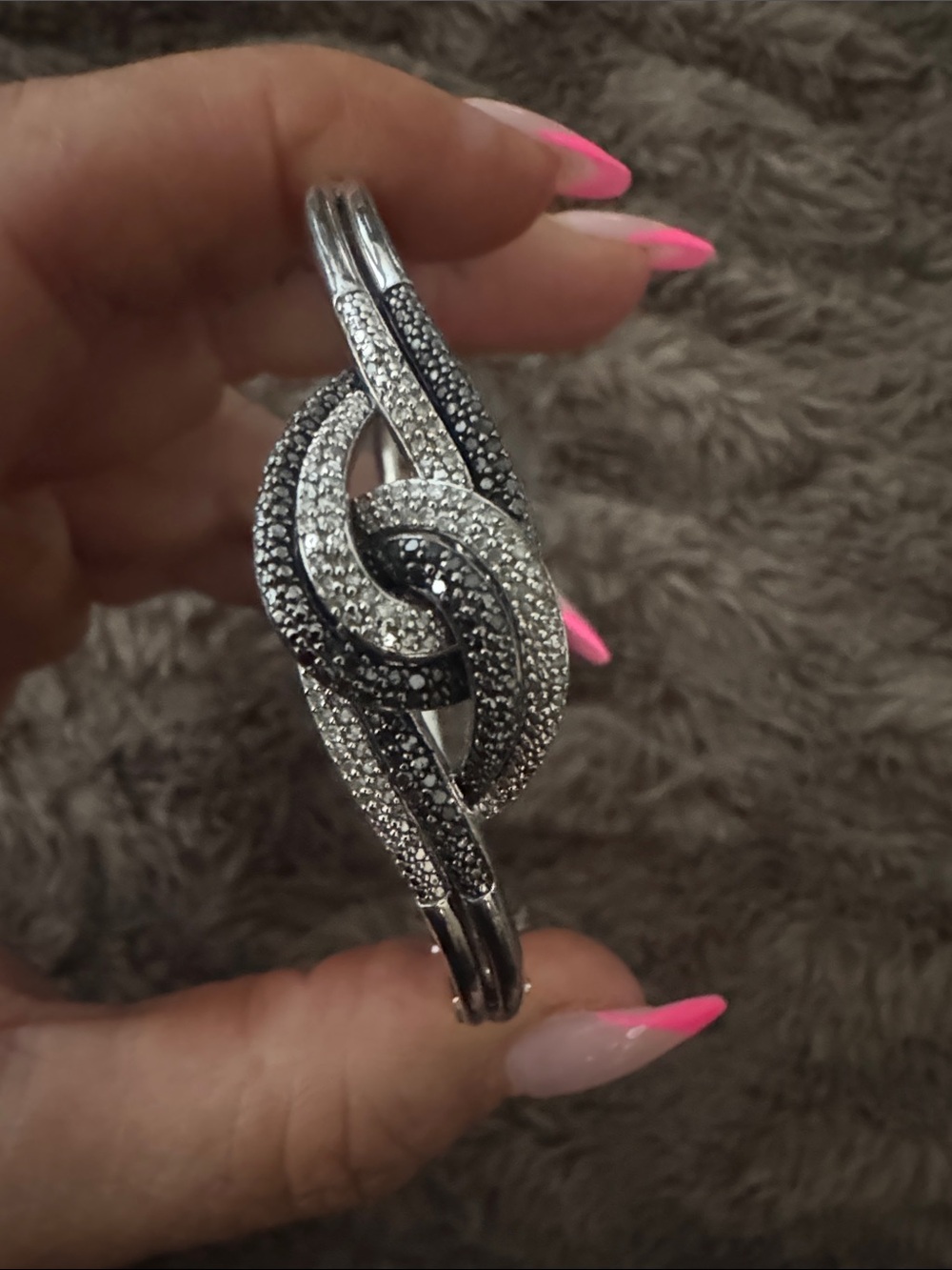 Silver and Black Knot Diamond  Cuff Bracelet - Women Jewelry